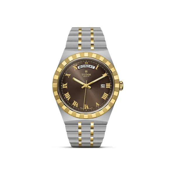 Montre TUDOR Royal boîtier en acier, 41 mm, lunette en or jaune