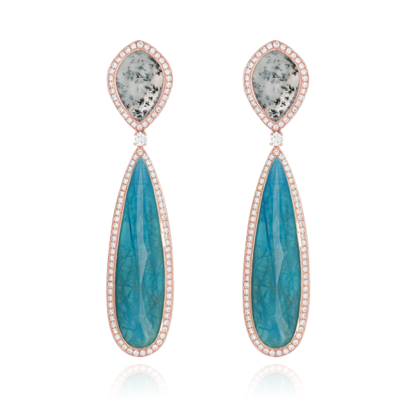 Boucles d’Oreilles Apatite et Agate Moucheté